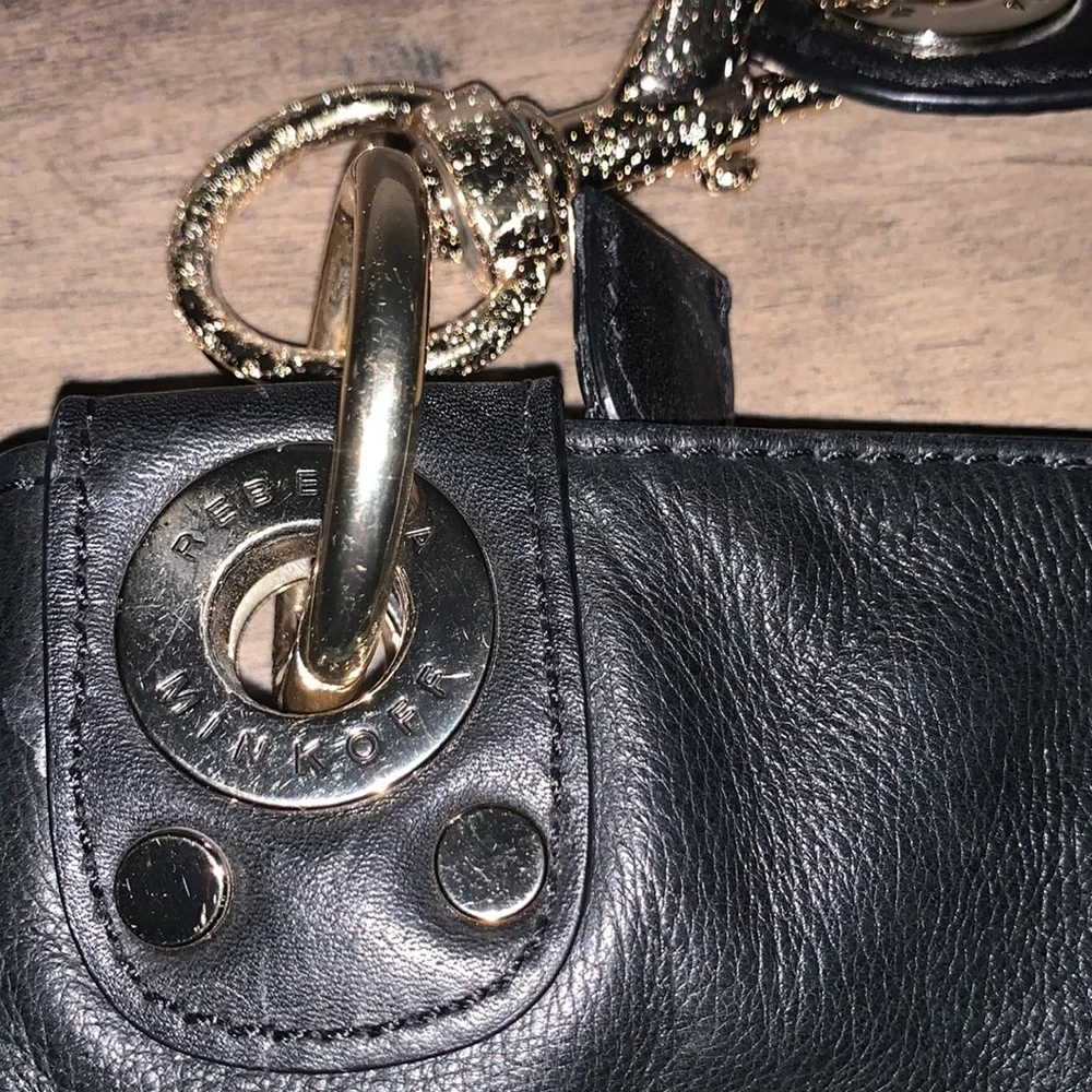 REBECCA MINKOFF BLACK LEATHER GOLD STUDDED HANDBAG - Picture 7 of 10